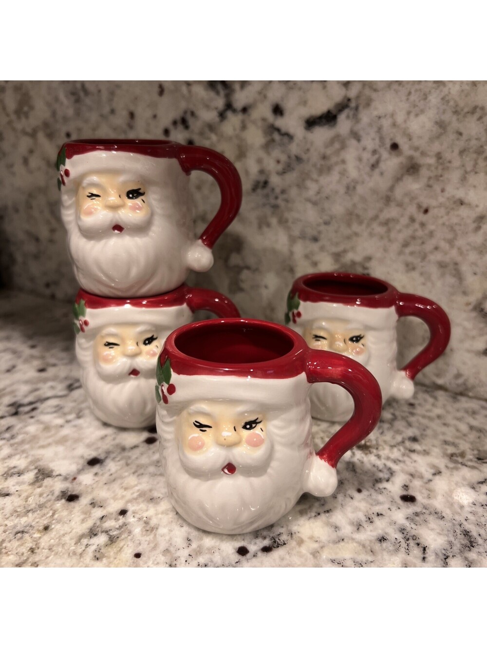 LANG Mini Santa Mugs Set of 4 2” Demitasse Espresso Cups Christmas Winking